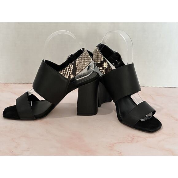 Banana Republic Black Snake and Print Leather Size 7M Black Open Toe Block Heels - Picture 5 of 13